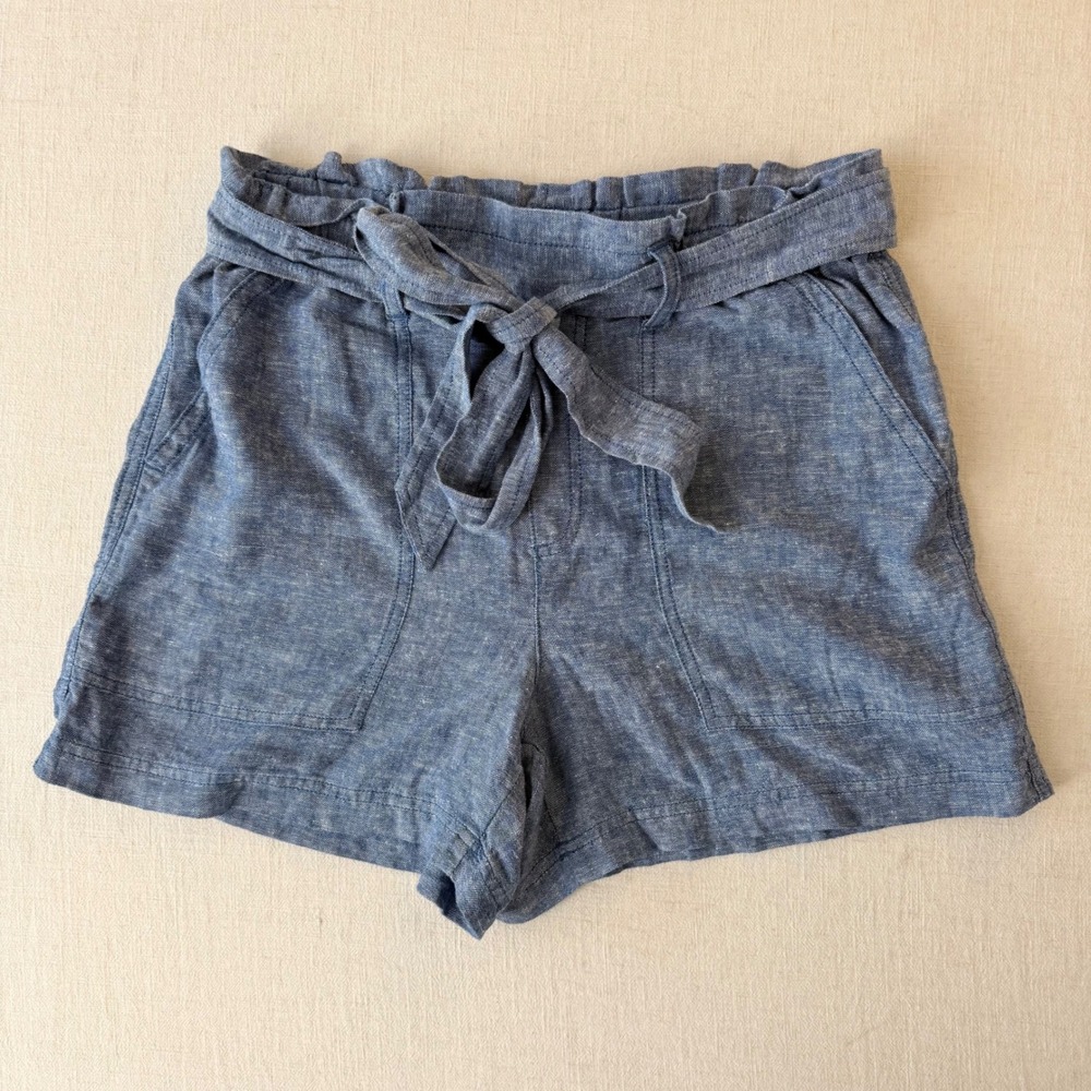 Gap Paperbag Waist Shorts Womens Small Blue Linen Blend High Rise Tie Belt